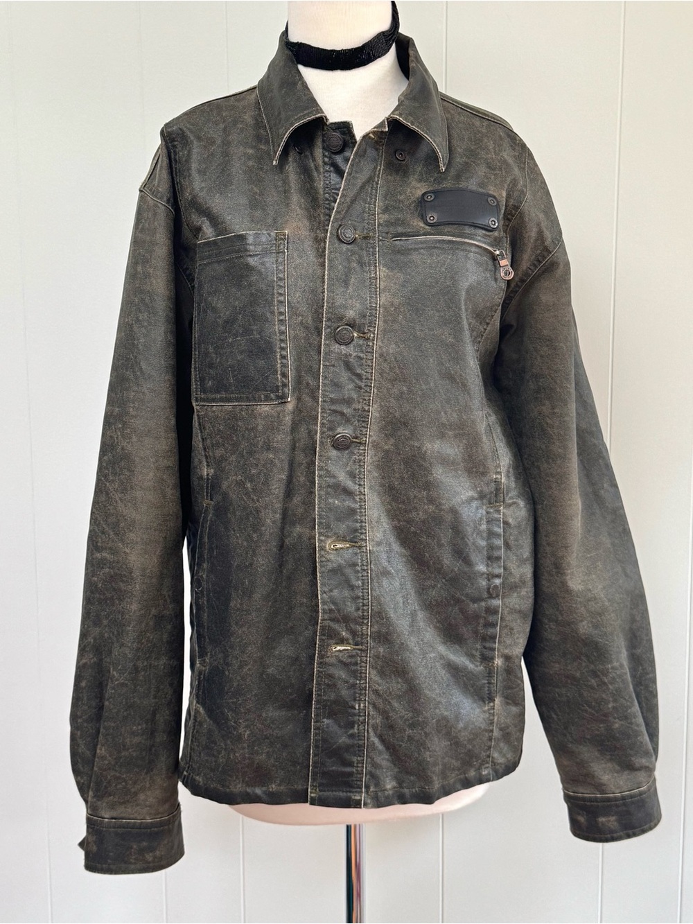 🔥 Rare VTG Harley Davidson Wax Coated Distressed Moto Riding Shirt Jacket Eagle